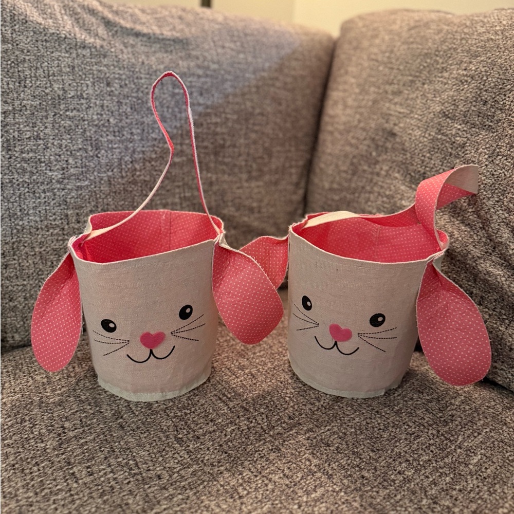 Set of 2 Cute Bunny Fabric Baskets with Pink Ears